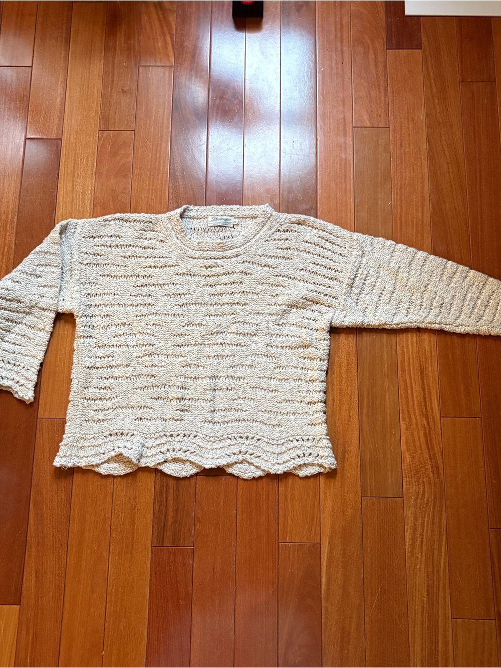 Vintage Heritage Ireland Sweater Cotton Linen 3/4 Sleeve Lace Scalloped Hem Sz M